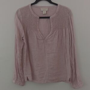 Cnythia Rowley V Neck Pleated Linen Top #3393